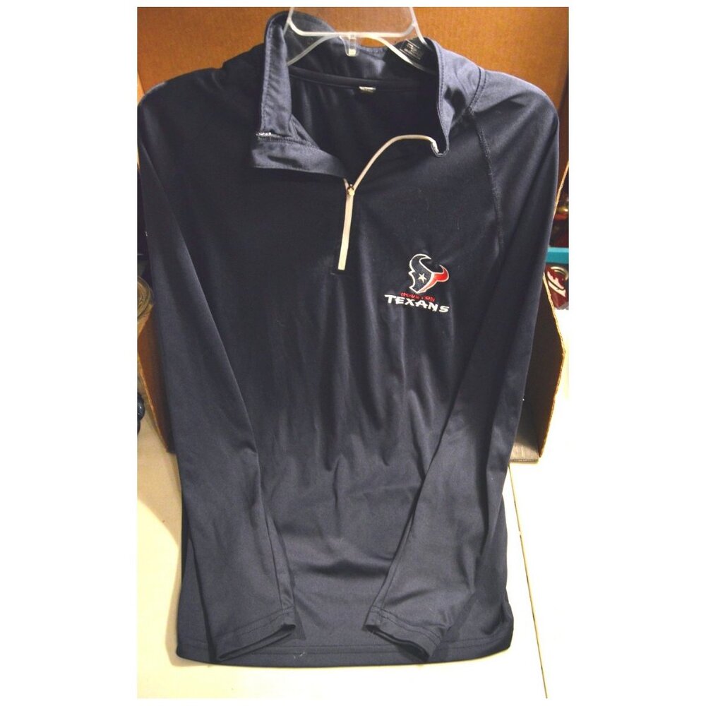 Houston Texans Men's Sz M Long Sleeve Collared Polo Shirt Navy Blue Zipper Neck